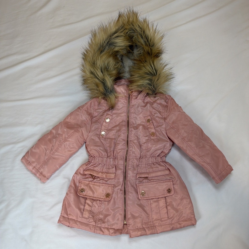 Toddler Girls Hooded Full Zip Coat Jacket Size 2T Urban Republic Pink Fur Hood